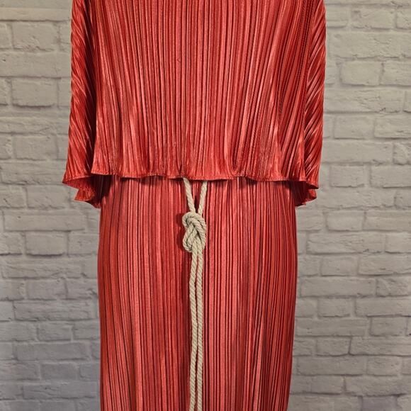 E Boston Proper Orange Plisse Pleated Halter Maxi Dress Womens Size L Rope Flowy - Picture 3 of 13
